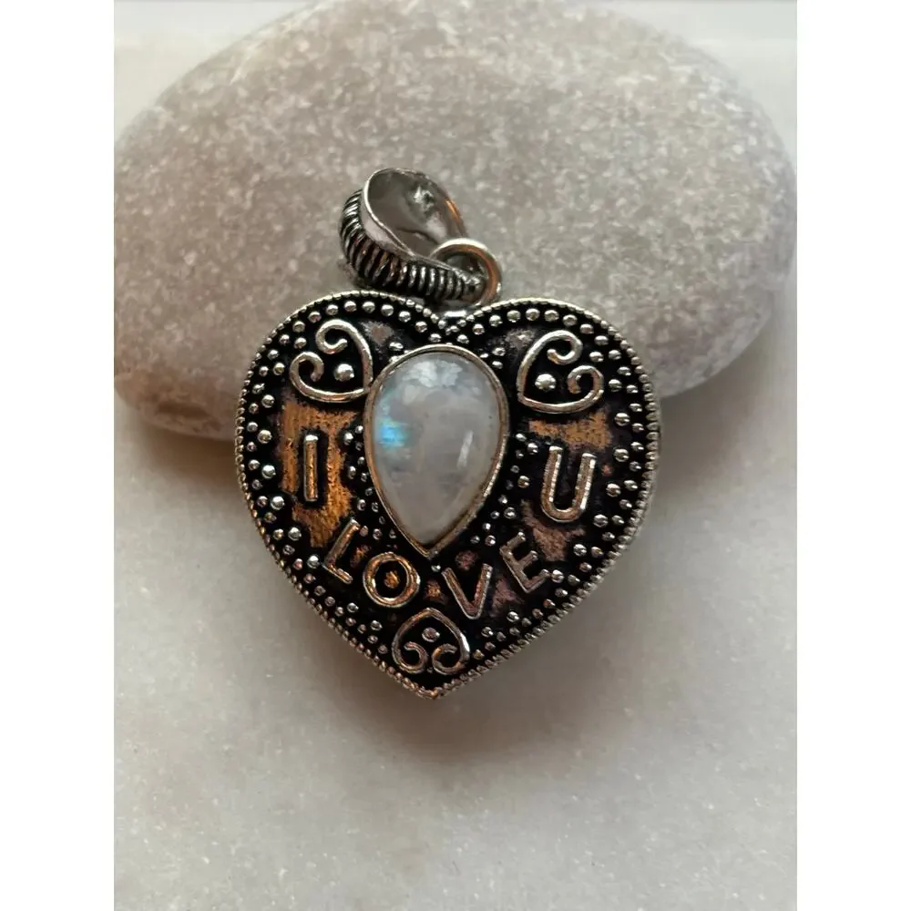 925 Silver Moonstone Heart  Pendant - Picture 7 of 7